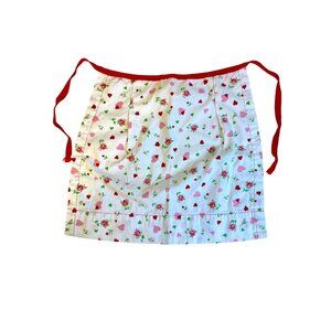 Child's Vtg Handmade Retro Apron Cotton Print Girl Valentine Hearts Flowers READ